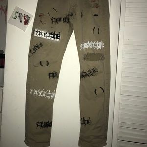 Distressed denim handpainted jeans